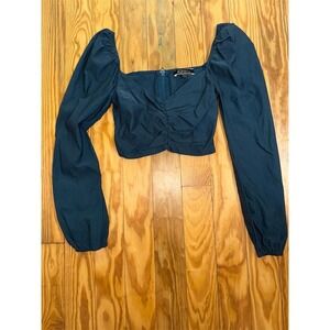 Blue blush Women's Blue Puff Sleeve L/S Sweetheart Crop Top‎ L regencycore club